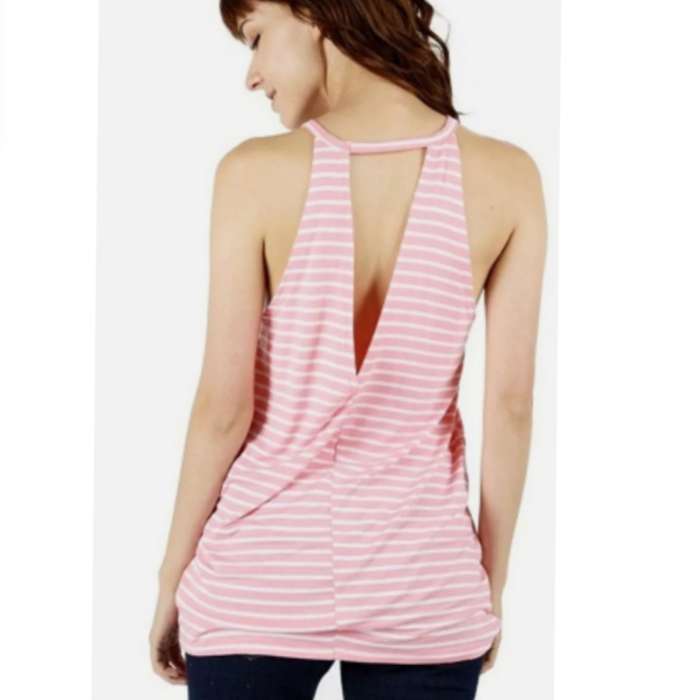 Pink stripe cutout backless lounge tank top
